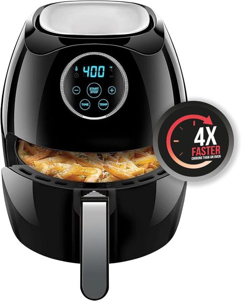 CHEFMAN Large Air Fryer 6.5 Qt XL, Healthy Cooking, User Friendly, Nonstick, Digital Touch Screen with 4 Cooking Functions w/ 60 Minute Timer  Auto Shut Off, BPA-Free, Dishwasher Safe Basket, Black