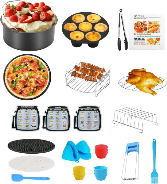 8 Inch Air Fryer Accessories 17Pcs Compatible with Chefman,Ninja,Gourmia,Cosori,Power XL,Instant Vortex Air Fryer,Fit All Above 4.2Qt Air Fryer,Oven Accessories