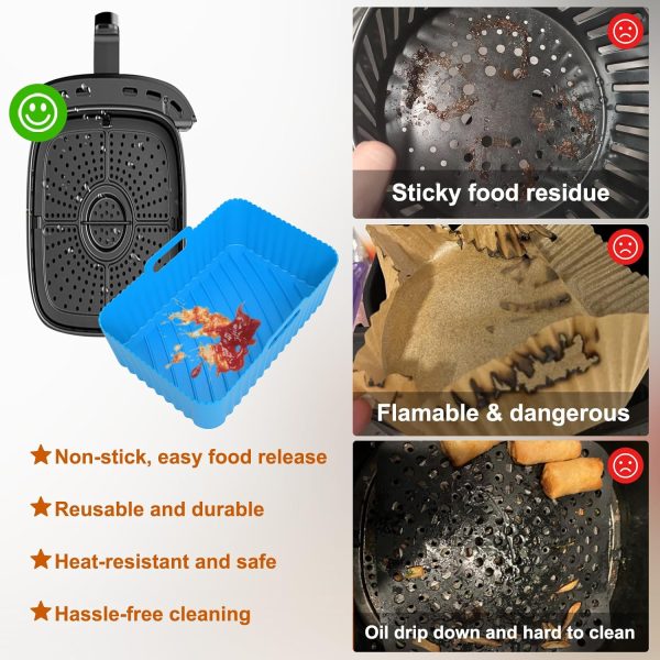 Air Fryer Silicone Liners Square 2 Pack 8.6 Inch Airfryer Liners 4-7 QT Reusable Air Fryer Liners Silicone Pot Oven Liner Baking Tray, Air Fryer Basket Silicone Mat Bowl Air Fryer Accessories Kitchen