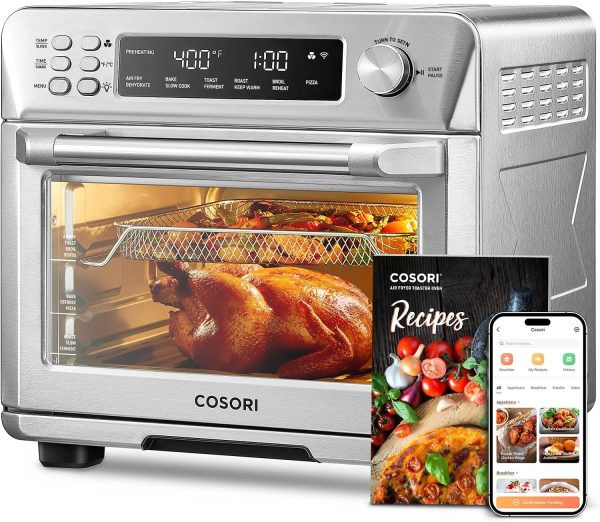 COSORI Smart 12-in-1 Air Fryer Toaster Oven Combo, Airfryer Convection Oven Countertop, Bake, Roast, Reheat, Broiler, Dehydrate, 75 Recipes  3 Accessories, 26QT, Silver-Stainless Steel