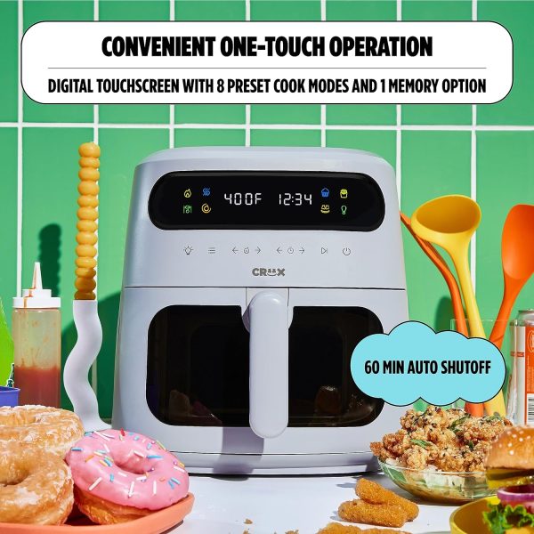 CRUX x Marshmello 3.0 QT Digital Air Fryer with TurboCrisp Technology, Touch Screen Temperature Control, Timer and Auto Shut-off, Fully Programmable, Silicone Cupcake Molds Included, Lavender