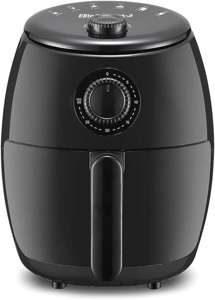 Elite Gourmet EAF-0201 Personal Compact Space Saving Electric Hot Air Fryer Oil-Less Healthy Cooker, Timer  Temperature Controls, 1000W, 2.1 Quart, Black