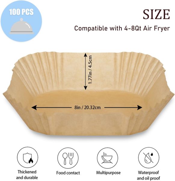 Foopama 100PCS Air Fryer Disposable Paper Liners Fit 3-5QT Thick Non-Stick Air Fryer Parchment Paper Air Frying Roasting Microwave Basket Oil-proof Resistant Baking Parchment Paper (Round, 6.5inch)