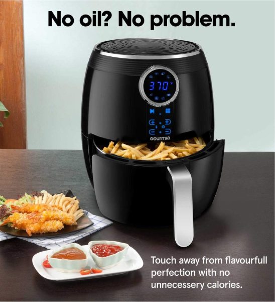 Gourmia Air Fryer Oven Digital Display 6 Quart Large AirFryer Cooker 12 1-Touch Cooking Presets, XL Air Fryer Basket 1500w Power Multifunction Black and Stainless Steel Accents FRY FORCE GAF686