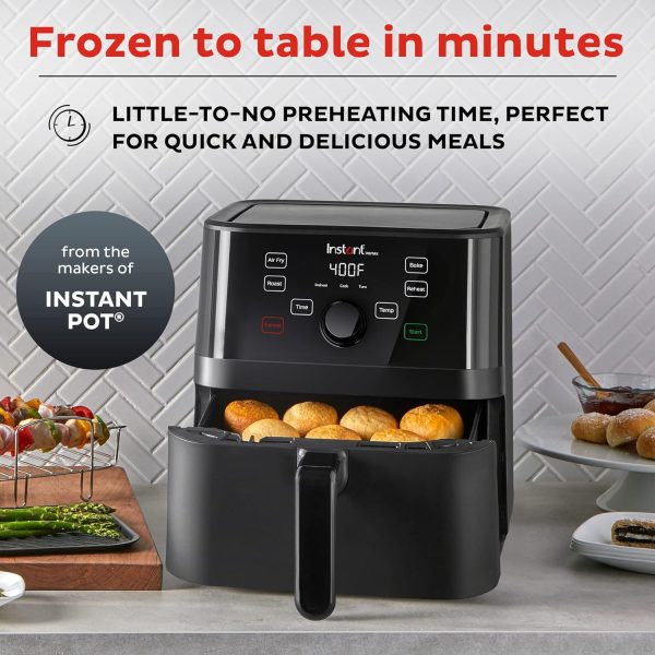 Instant Vortex 5.7QT Air Fryer With Accessories, Custom Smart Cooking Programs, 4-in-1 Functions that Crisps, Roasts, Bakes and Reheats, 100+ In-App Recipes, from the Makers of Instant Pot, Black