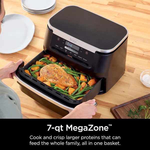 Ninja DZ071 Foodi 6-in-1 DualZone FlexBasket Air Fryer with 7-QT MegaZone  Basket Divider, Large Proteins  Full Meals, Smart Finish Cook 2 Foods 2 Ways, Large Capacity, Air Fry, Bake  More, Black