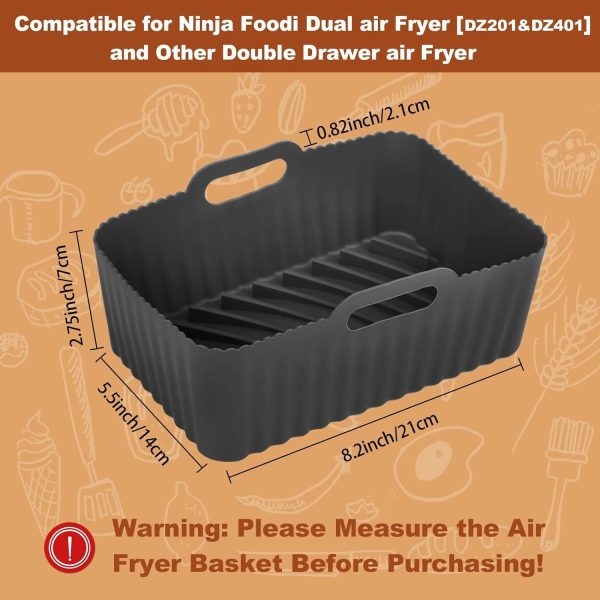 2Pcs Air Fryer Silicone Liners for Ninja Dual Air Fryer, Non-Stick Air Fryer Basket Accessories for Ninja DZ201/ DZ401 8-10 QT, Reusable Silicone Air Fryer Liners for Ninja Foodi