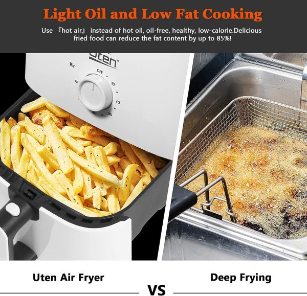 Air Fryer 5.8QT/5.5L, Uten 1700W AirFryer High-Power Electric Hot Temperature Control  Timer Knob, Non Stick Fry Basket, Dishwasher Safe, Apply to Party, Afternoon Tea, Black