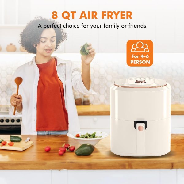 Air Fryer, 8 Quart Family Size Electric Cooker Oilless with 10 Cooking Functions, LCD Digital Touch Screen with Precise Temperature Control, Shake Reminder Function, 2000W, UL Listed (White)