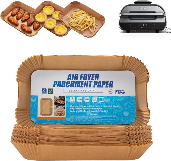 Air Fryer Disposable Paper Liner, 100PCS Food Grade Parchment Liners for Ninja DZ201,Ninja Foodi Dual Air Fryer Accessories Baking Paper (9 * 6, Natural)