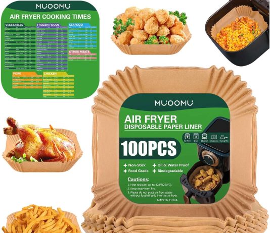 air fryer disposable square parchment liners non stick water proof 100 pack of 63 inch liners for frying pans and microw