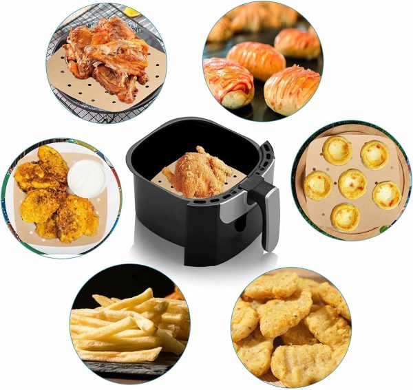 Air Fryer Parchment disposable Paper Liners: 200PCS 8.5 inch Square Perforated parchment paper, Premium Bamboo Steamer Liner for Air Fryers Baking Cooking Oven
