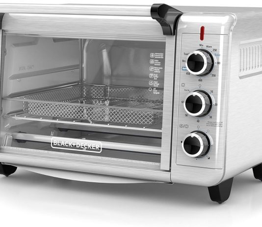 blackdecker 6 slice crisp n bake air fry toaster oven to3215ss 5 cooking functions 60 minute timer stainless steel