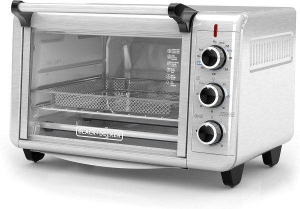 BLACK+DECKER 6-Slice Crisp N Bake Air Fry Toaster Oven, TO3215SS, 5 Cooking Functions, 60 Minute Timer, Stainless Steel