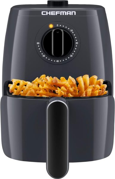 Chefman TurboFry 2-Quart Air Fryer, Dishwasher Safe Basket Tray, Use Little to No Oil For Healthy Food, 60 Minute Timer, Fry Healthier Meals Fast, Heat And Power Indicator Light, Temp Control, Grey