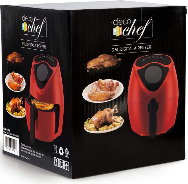 Deco Chef 3.7 QT Personal Digital Air Fryer, 7 One-Touch Cooking Programs, Time and Temperature Controls, Dual Non-Stick Baskets, 1300W, Red