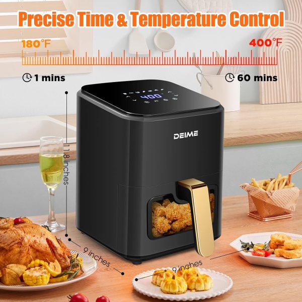 DEIME Air Fryer 4.2 QT Oilless Hot AirFryer 1200W Healthy Cooker Small Oven with 7 Presets, Digital LCD Touch Screen, Visual Cooking Window, Non-Stick Basket, Included Recipe (White)