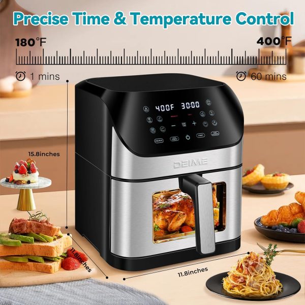 DEIME Air Fryer 6.2 QT Oilless 1500W Large Capacity Oven Air Fryers Healthy Cooker with 10 Preset, Visual Cooking Window, Non-Stick Basket, Included Recipe
