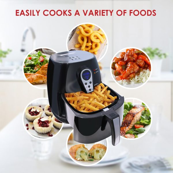 Elite Gourmet EAF1121 Personal 1.1 Qt. Compact Space Saving Electric Hot Air Fryer Oil-Less Healthy Cooker, Timer  Temperature Controls, 1000W Black