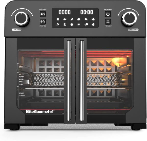 Elite Platinum EAF5317D Digital 5.3Qt Hot Air Fryer 7 Menu Functions 1350W Oil-Less Healthy Cooker, Timer  Temperature Controls, PFOA/PTFE Free, Black