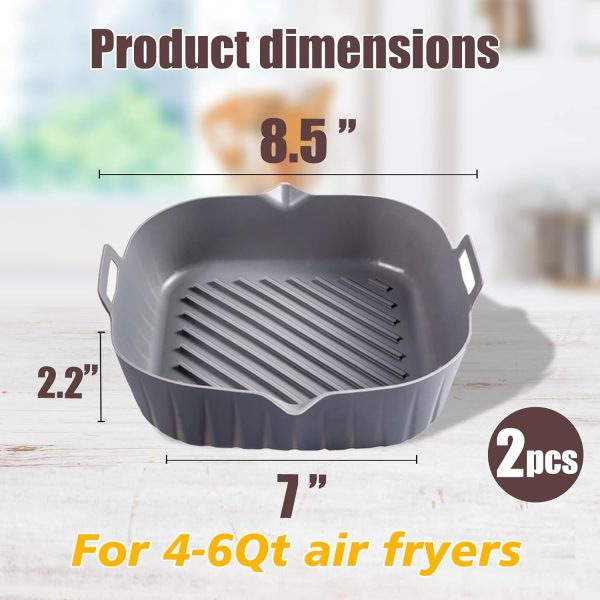 Golden Associate Silicone Liners Square 8 Inches for Air Fryer, 2 Pcs Non-stick Food-grade Reusable Silicone Pot Baking Tray