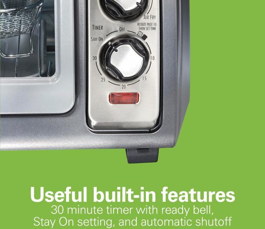 hamilton beach toaster oven air fryer combo with large capacity fits 6 slices or 12 pizza 4 cooking functions for convec 2