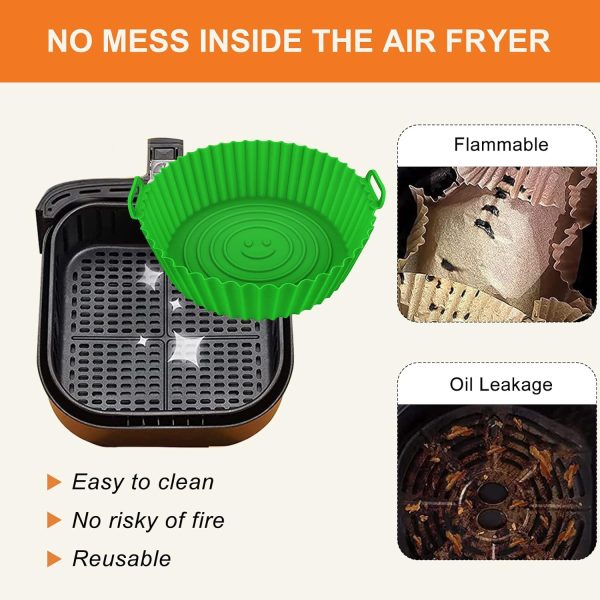 La chat Air Fryer silicone Liners, 3 pack 8.5 inch food-grade air fryer basket for replacement of paper liner, No-stick Reusable Air Fryer silicone accessories fit 3QT - 5QT Air Fryer(8.5inch,Green)