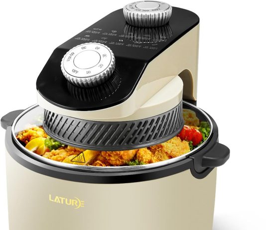 lature 38 qt air fryer timer temperature controls with glass lid dishwasher safe and non stick basket 1100w oil less hea