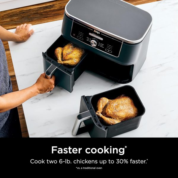 Ninja DZ401 Foodi 10 Quart 6-in-1 DualZone XL 2-Basket Air Fryer with 2 Independent Frying Baskets, Match Cook  Smart Finish to Roast, Broil, Dehydrate for Quick, Easy Family-Sized Meals, Grey