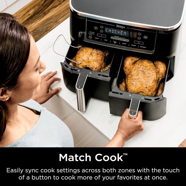 Ninja DZ550 Foodi 10 Quart 6-in-1 DualZone Smart XL Air Fryer with 2 Independent Baskets, Thermometer for Perfect Doneness, Match Cook  Smart Finish to Roast, Dehydrate  More, Grey