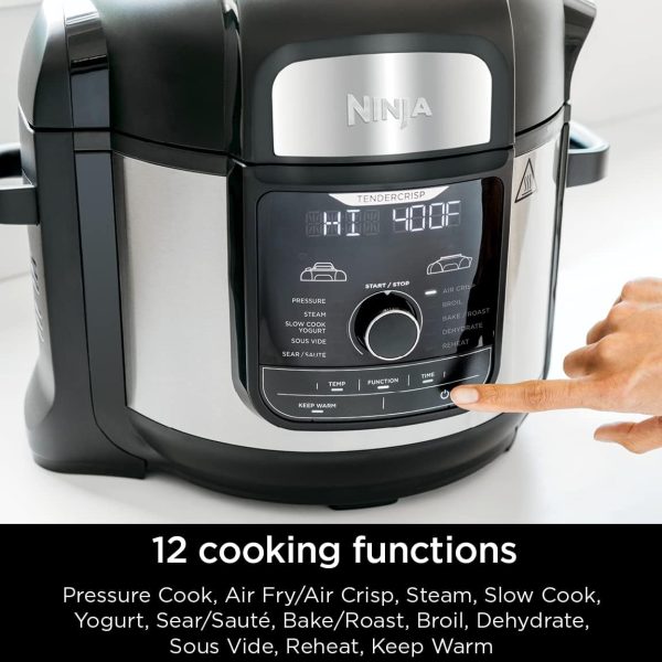 Ninja FD401 Foodi 12-in-1 Deluxe XL 8 qt. Pressure Cooker  Air Fryer that Steams, Slow Cooks, Sears, Sautés, Dehydrates  More, with 5 qt. Crisper Basket, Reversible Rack  Recipe Book, Silver