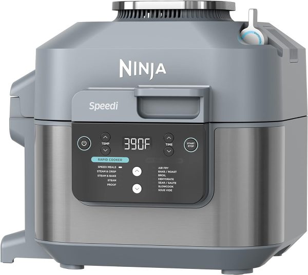 Ninja SF301 Speedi Rapid Cooker  Air Fryer, 6-Quart Capacity, 12-in-1 Functions to Steam, Bake, Roast, Sear, Sauté, Slow Cook, Sous Vide  More, 15-Minute Speedi Meals All In One Pot, Sea Salt Gray