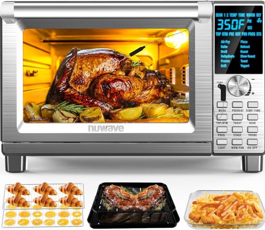 nuwave bravo air fryer toaster smart oven 12 in 1 countertop convection 30 qt xl capacity 50 500f temperature controls t