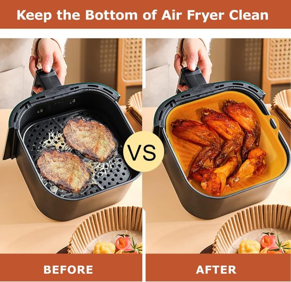 Silicone Air Fryer Basket Liners Square - 2Pcs Reusable Air Fryer Silicone Pots for Food Safe Air fryers Oven Accessories(8.5 Inch)