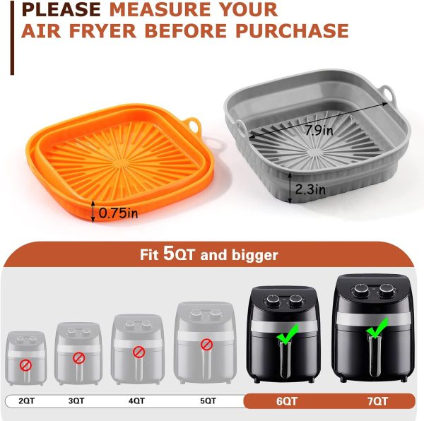 Silicone Air Fryer Basket Liners Square - 2Pcs Reusable Air Fryer Silicone Pots for Food Safe Air fryers Oven Accessories(8.5 Inch)