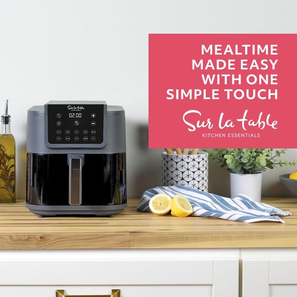 SUR LA TABLE KITCHEN ESSENTIALS 4-in-1 Compact 5-Quart Basket Air Fryer with Window for Easy Viewing, Digital Touchscreen Display with 8-Presets, Air Fry, Bake, Roast, Broil in Minutes, 1500w
