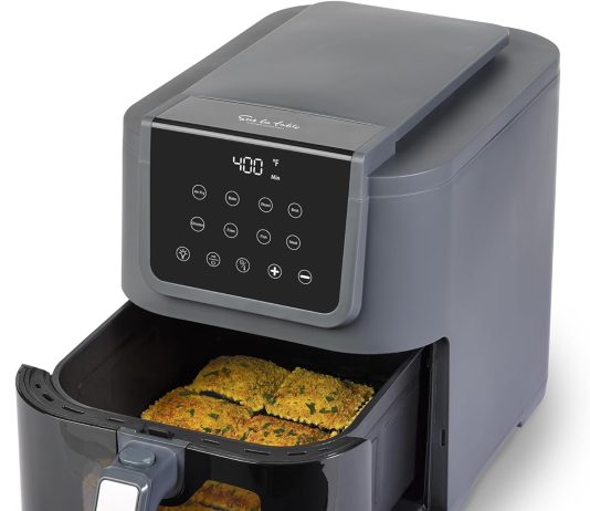 sur la table kitchen essentials 4 in 1 compact 5 quart basket air fryer with window for easy viewing digital touchscreen