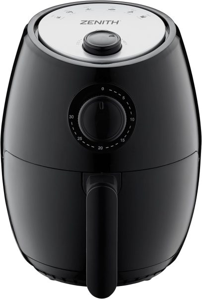 Zenith AirMax Small, Compact Air Fryer Healthy Cooking, 2.1 Qt, Nonstick, User Friendly and Adjustable Temperature Control w/ 30 Minute Timer  Auto Shutoff, Dishwasher Safe Basket, Black (2L)