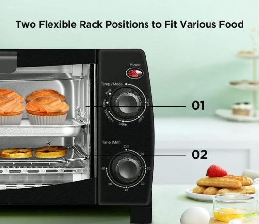 dominion 4 slice small toaster oven countertop retro compact design multi function with 30 minute timer bake broil toast 1