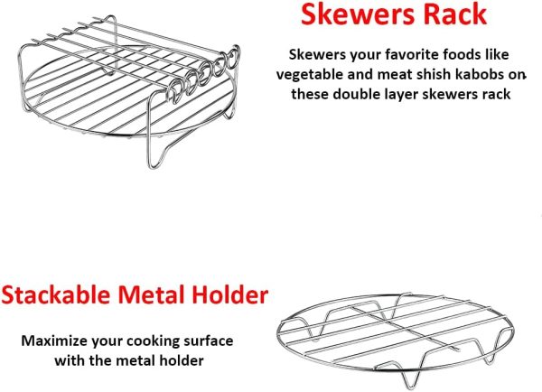 Air Fryer Rack XL Air Fryer Accessories Set Of 2, Double Layer Rack with Skewer, Stackable Metal Holder