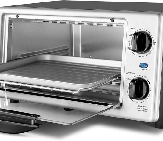 comfee toaster oven countertop small toaster ovens combo 4 slice mini oven for 9 pizza compact oven 2 racks for toast ba 1