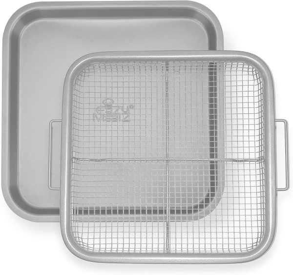 EaZy MealZ Crisping Basket  Tray Set | Air Fry Crisper Basket | Tray  Grease Catcher | Even Cooking | Non-Stick | Healthy Cooking (9.5 x 13, Gray)