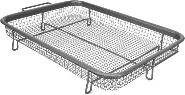 EaZy MealZ Crisping Basket  Tray Set | Air Fry Crisper Basket | Tray  Grease Catcher | Even Cooking | Non-Stick | Healthy Cooking (9.5 x 13, Gray)