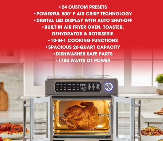 emeril lagasse 26 qt extra large air fryer convection toaster oven with french doors stainless steel 3