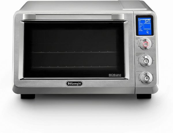 DeLonghi Air Fry Oven, Premium 9-in-1 Digital Air Fry Convection Toaster Oven, Grills, Broils, Bakes, Roasts, Keep Warm, Reheats, 1800-Watts + Cooking Accessories, Stainless Steel, 14L, EO141164M