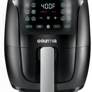 Gourmia Air Fryer Oven Digital Display 4 Quart Large AirFryer Cooker 12 1-Touch Cooking Presets, Black and Stainless Steel Accents Fry Force GAF486