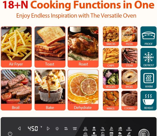 aeitto 32 quart pro large air fryer oven toaster oven combo with rotisserie dehydrator and full accessories 19 in 1 digi 1