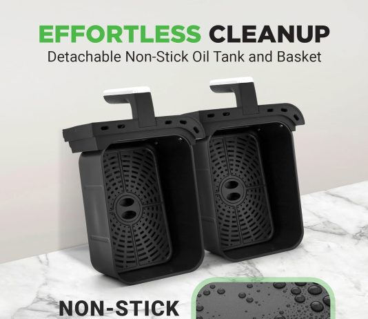 nutrichef double basket air fryer 88 qt family size oil free airfryer with transparent window 9 1 preset cooking options 3