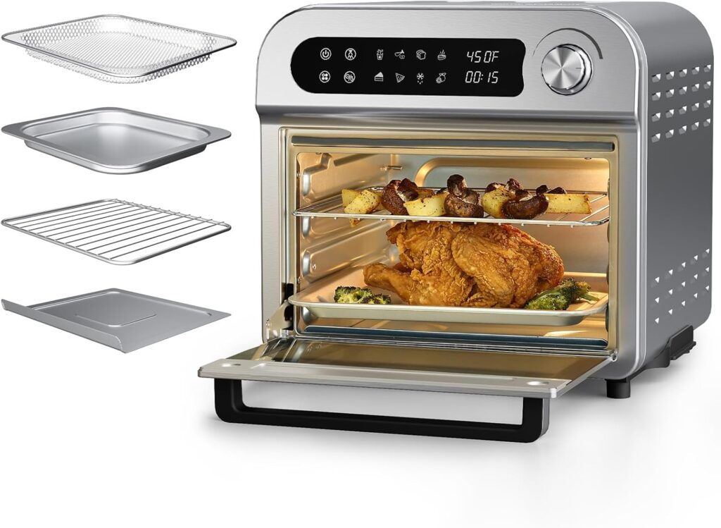 Toaster Oven Air Fryer Combo,10-in-1,8 Touch Screen Presets,12QT Countertop Oven，Digital Display and Controls，Stainless Steel,4 Accessories Included