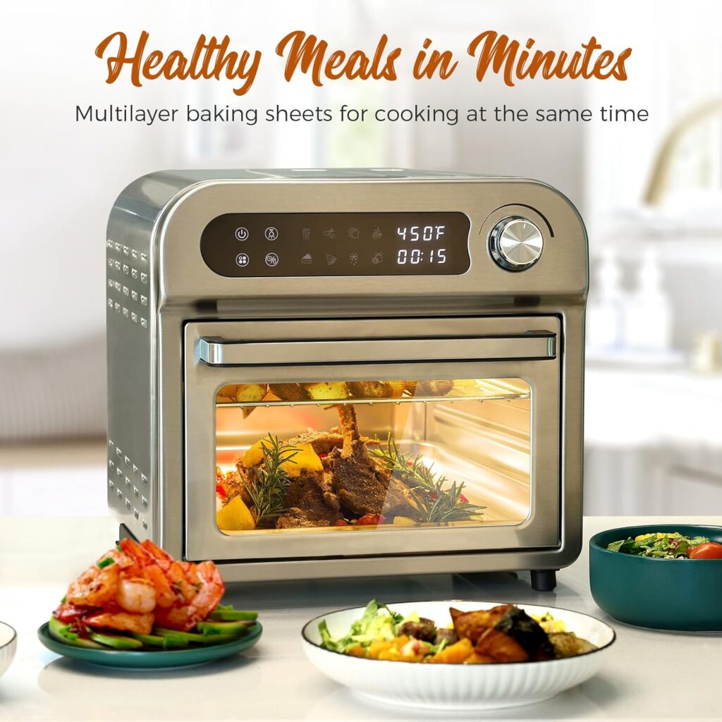 Toaster Oven Air Fryer Combo,10-in-1,8 Touch Screen Presets,12QT Countertop Oven，Digital Display and Controls，Stainless Steel,4 Accessories Included